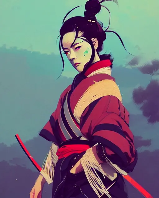 Prompt: a ultradetailed beautiful panting of a stylish woman samurai, by conrad roset, greg rutkowski and makoto shinkai, trending on artstation