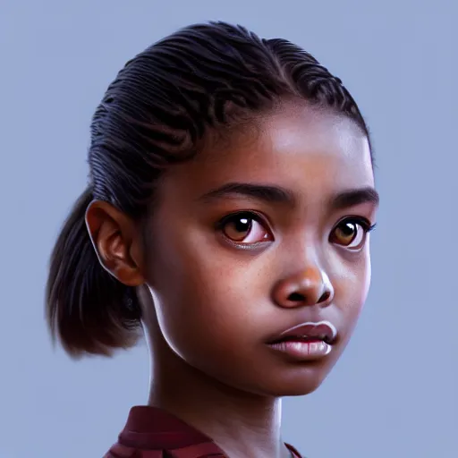 Image similar to a photorealistic hyperrealistic, bright brown eyes, light skinned african young girl, ponytail hair, flawless face, asian eyes, cute face, black turtle neck shirt, by wlop, artgerm, greg rutwoski, alphonse mucha, beautiful dynamic dramatic low - light moody lighting, cinematic atmosphere, artstation, concept design art, octane render, 8 k