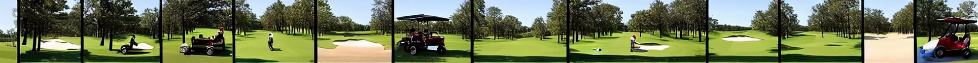 Image similar to 8 consistent frames from a video of a man driving golf cart on a golf course