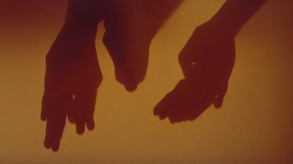 Image similar to the giant hand reaches inside our living room, film still from the movie directed by Denis Villeneuve with art direction by Zdzisław Beksiński, wide lens, golden hour
