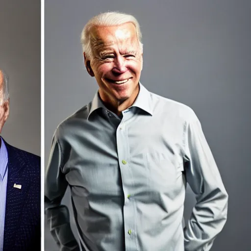 Image similar to A portrait photo of joe biden teams up with a teenage joe biden, perfect faces, 50 mm, award winning photography