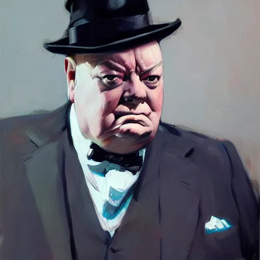 Image similar to greg manchess painting of winston churchill as an overwatch character, profile picture, matte painting, bold shapes, hard edges, street art, trending on artstation, by huang guangjian and gil elvgren and sachin teng