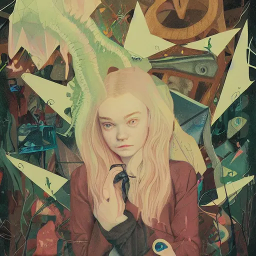 Image similar to Elle Fanning lost in the Bermuda Triangle, lovecraftian, Victorian, picture by Sachin Teng, asymmetrical, dark vibes, Realistic Painting , Organic painting, Matte Painting, geometric shapes, hard edges, graffiti, street art:2 by Sachin Teng:4