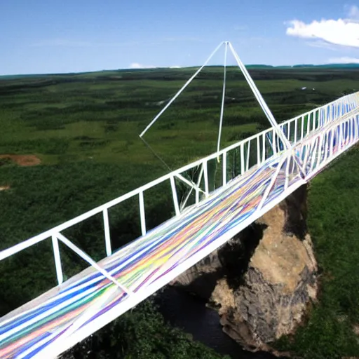 Image similar to the bridge to asgard, rainbow spectral bridge made from a large selenite