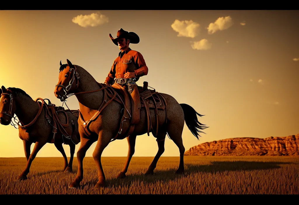 Image similar to cowboy dream, masterpiece. rendered in blender, ultra realistic, smooth shading, ultra detailed, high resolution, cinematic, unreal 6