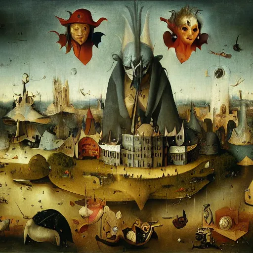 Prompt: the joker, drama, chaos matte painting by hieronymus bosch and zidislaw beksinsky