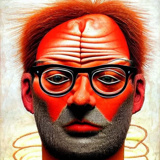 Image similar to jurgen klopp made of spaghetti and tomato sauce, by giuseppe arcimboldo and ambrosius benson, renaissance, intricate and intense oil paint, a touch of beksinski and hr giger and edward munch, realistic