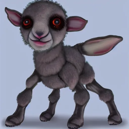 Prompt: creepy baby lamb monster, large black eyes, unreal engine, concept art