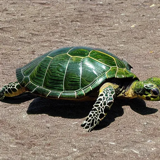 Image similar to turtle and viper hybrid, very long with multiple pairs of legs and segmented shell along length of its body