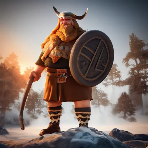 Prompt: a handsome, corpulent viking with blond hair, clash royal style characters, unreal engine 5, octane render, detailed, cinematografic, cinema 4 d