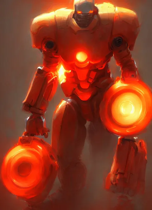 Prompt: An intimidating orange warforged with red eyes, elegant, digital painting, concept art, smooth, sharp focus, illustration, from StarCraft by Ruan Jia and Mandy Jurgens and Artgerm and William-Adolphe Bouguerea