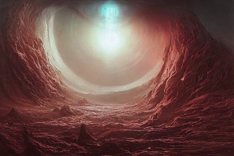 Image similar to maelstrom, gehenna, chaos, vortex of the abyss, the world without form and void, amazing concept painting by Jessica Rossier and HR giger and Beksinski