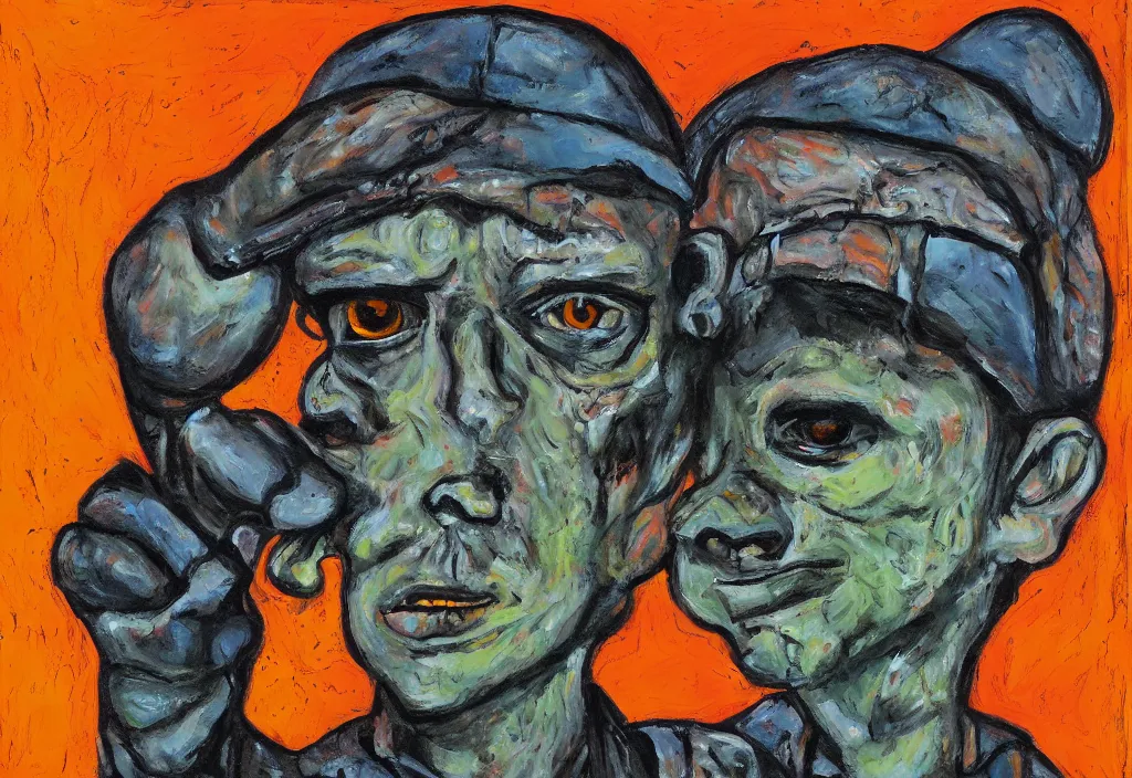 Prompt: scout boy, grotesque, doomed, acrylic paint, gouache on canvas, ugly art, grotesque, high resolution