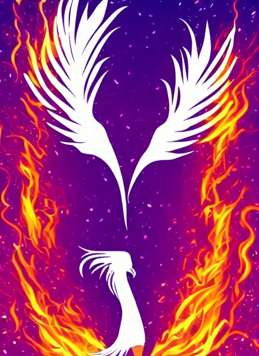 Image similar to white phoenix on salt crystals simple background simplified stylised poster art neat graphic design style holistic on purple flames