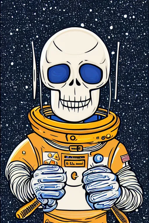 Image similar to portrait of a astronaut skeletor, art by steve simpson, sticker, colorful, illustration, highly detailed, simple, smooth and clean vector curves, no jagged lines, vector art, smooth