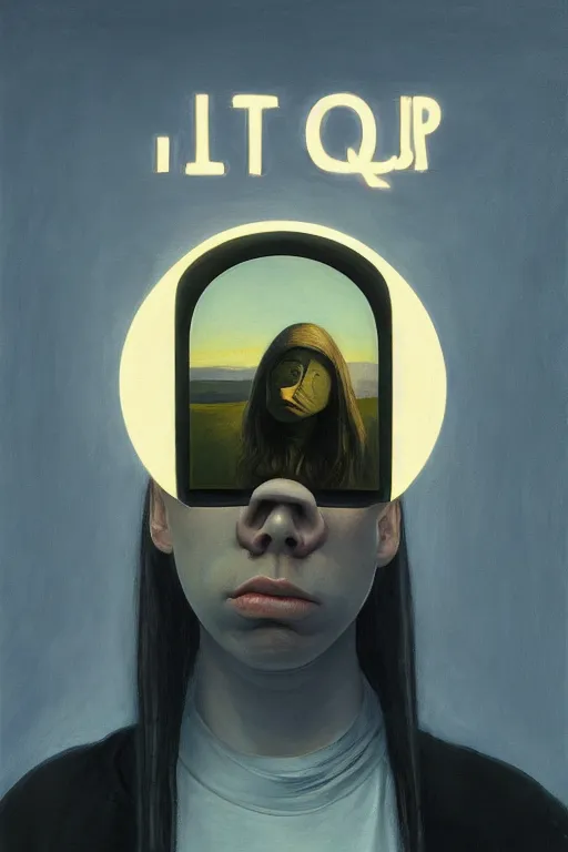 Prompt: Billie Eilish wearing oculus and bitcoin over his head Edward Hopper and James Gilleard, Zdzislaw Beksisnski, highly detailed