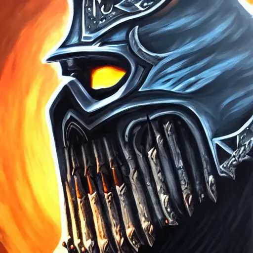 Prompt: a epic portrait depicting lich king in acrylic painting