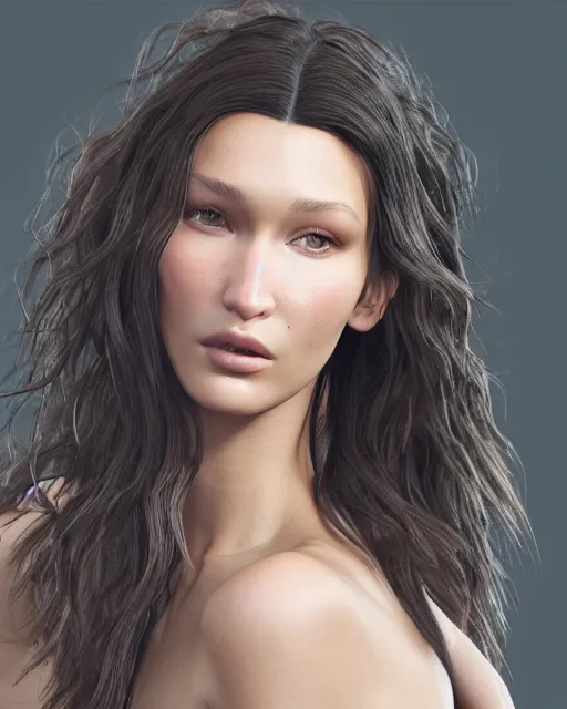 Prompt: a highly detailed hyperrealistic 8 k portrait render of bella hadid made in unreal engine 4