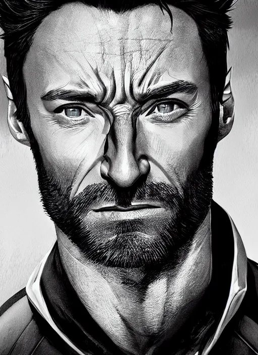 Image similar to portrait of Hugh Jackman as Wolverine, cinematic lighting, BACKLIGHTING, artstation