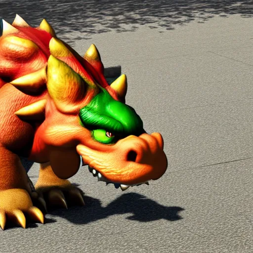 Prompt: realistic bowser, 8 k, hd, highly detailed