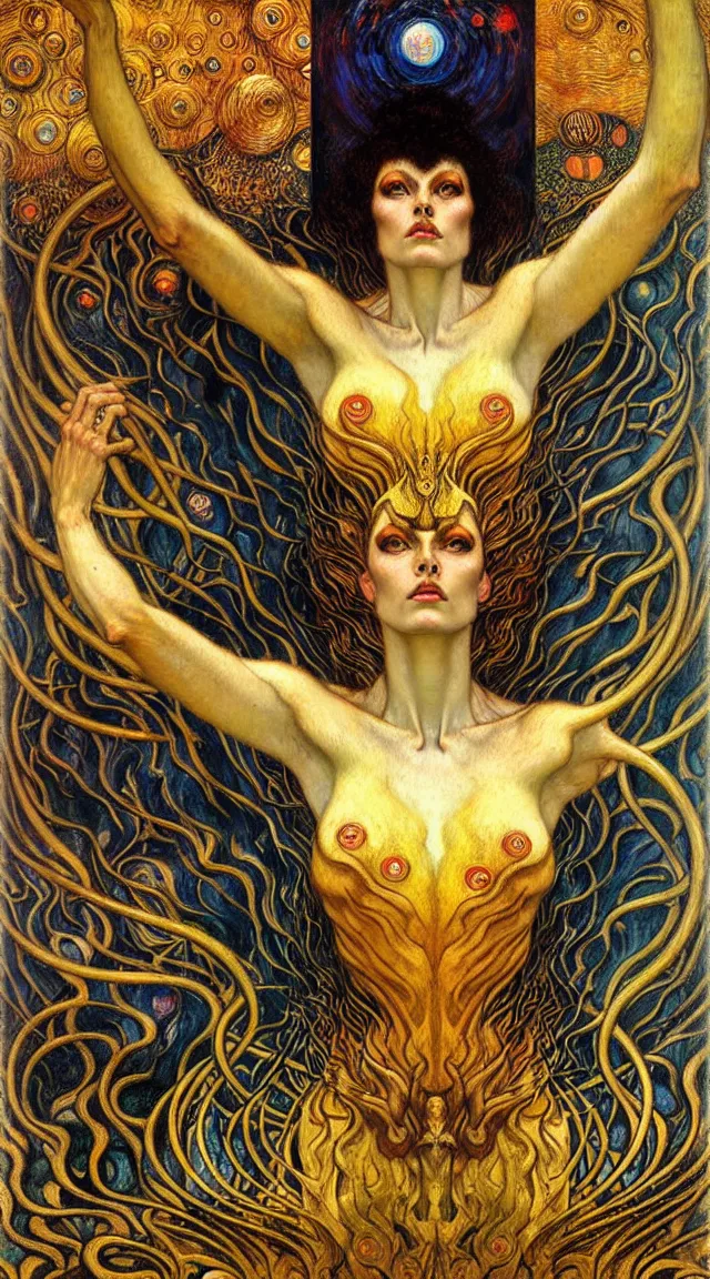 Image similar to Divine Chaos Engine by Karol Bak, Jean Delville, William Blake, Gustav Klimt, and Vincent Van Gogh, symbolist, visionary