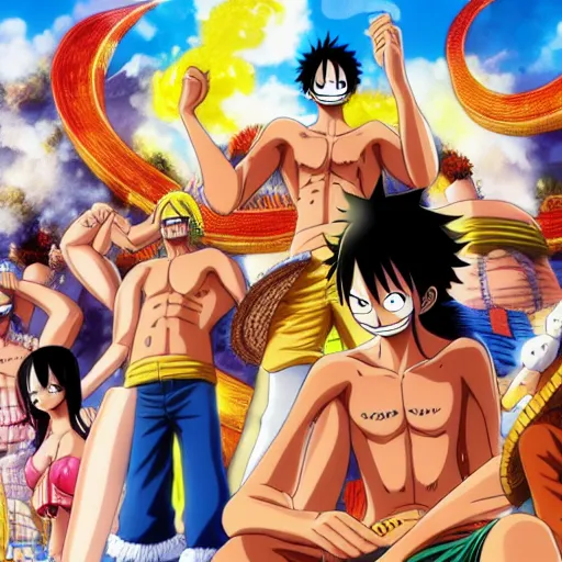 Image similar to One Piece Movie Poster クリック推奨, rendered, Pixiv, Artstation, Pixar, Professional