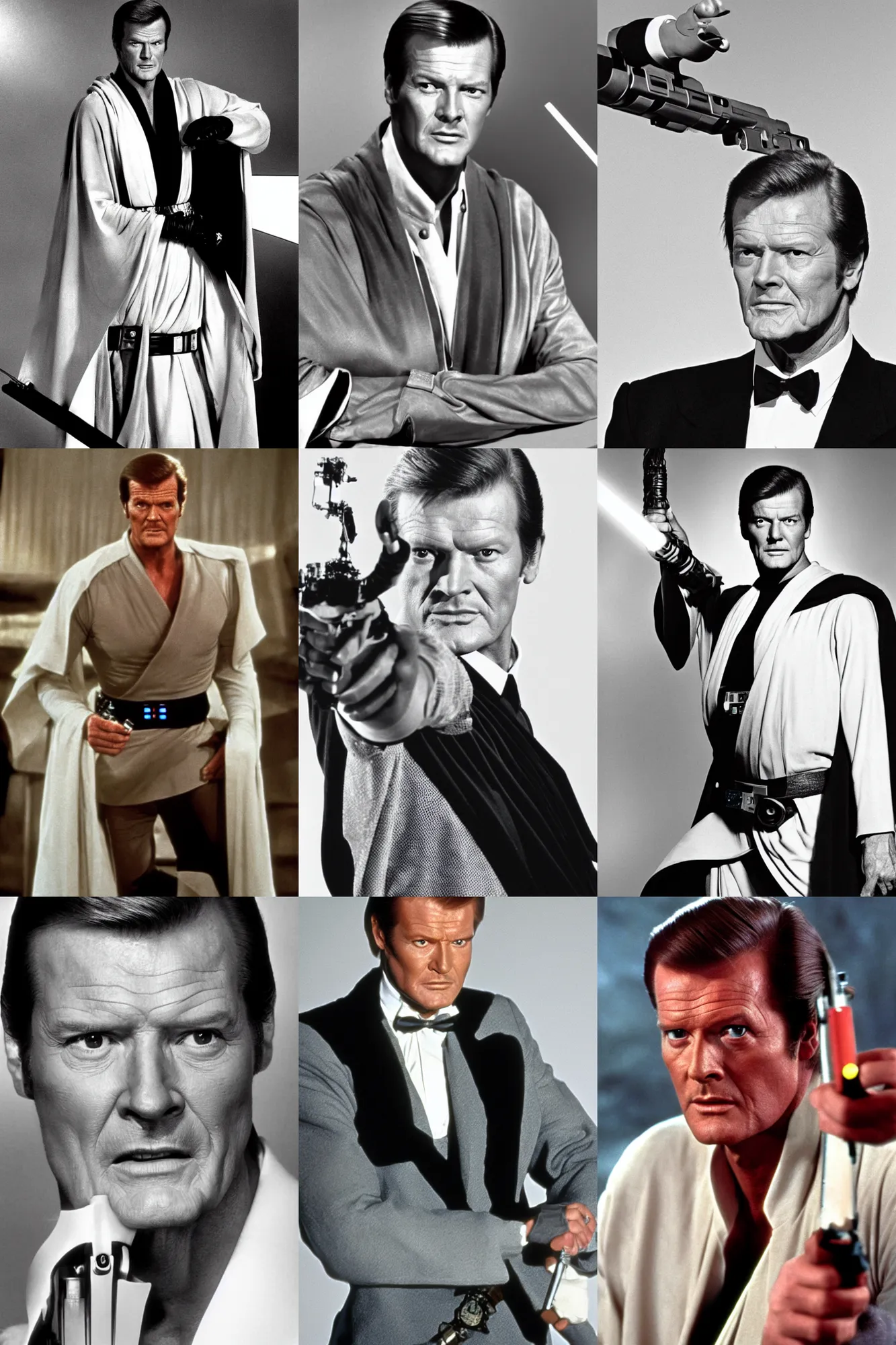 Prompt: roger moore, as jedi master