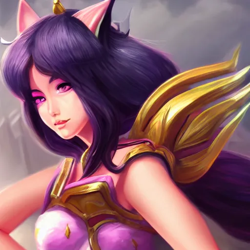 Image similar to Ahri, League of legends, fantasy, portrait, highly detailed, digital painting, trending on artstation, concept art, sharp focus, illustration