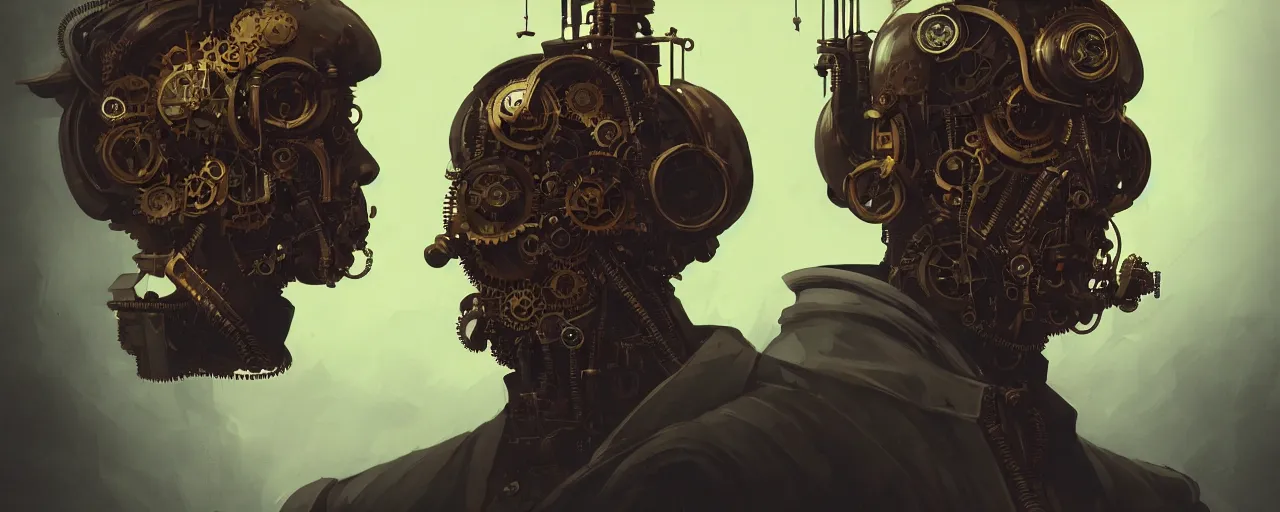 Image similar to duotone dark concept illustration 3 / 4 portrait of friedrich nietzsche as steampunk cyborg. highly detailed mechanism cinematic lighting. fibonacci golden ratio accidental renaissance. by sachin teng and sergey kolesov and ruan jia and heng z. graffiti art, scifi, fantasy, hyper detailed. octane render. concept art. trending on artstation