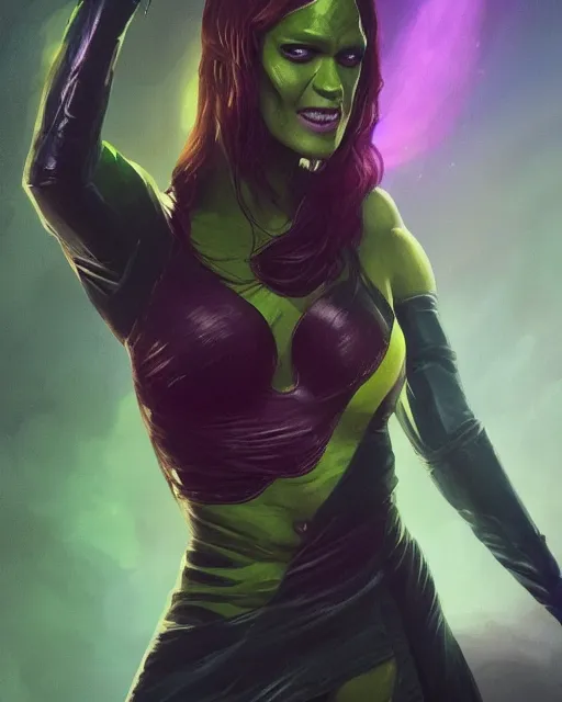 Image similar to 5 5 mm portrait photo of brie larson as gamora. magical atmosphere. art by artgerm and greg rutkowski. highly detailed 8 k. intricate. lifelike. soft light. nikon d 8 5 0.