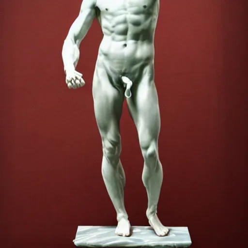 Image similar to a portrait beautiful athletic male holographic marble manequin, painted by michelangelo