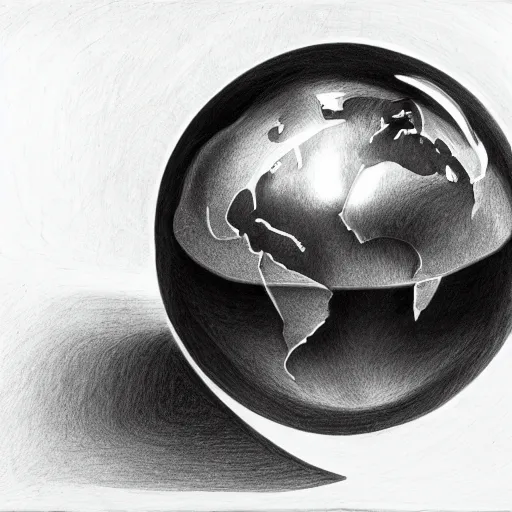 Image similar to planet earth inside a bottle, pencil drawing, dynamic lighting