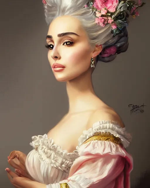 Prompt: masterpiece concept painting of Olivia culpo as marie antoinette by Stanley Artgerm Lau,, digital art, artstation