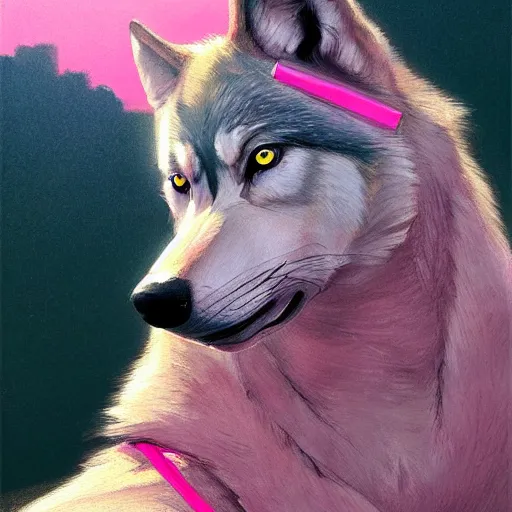 Prompt: painted portrait of realistic wolf wearing pink shirt ans smoking, intricate, digital painting, artstation, concept art, smooth, sharp focus, illustration, art by jean giraud, edward hopper, gaston bussiere and greg rutkowski