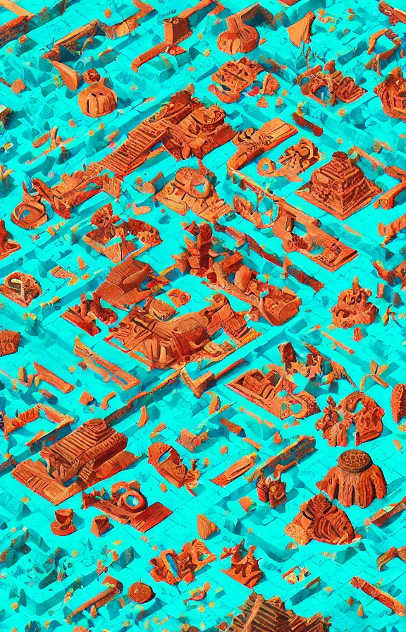 Image similar to mayan artifacts, sharp focus, james gilleard, print, game art