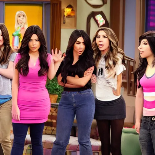 Image similar to Icarly with kim kardashian as Carly, 8k full HD photo, cinematic lighting, anatomically correct, oscar award winning, action filled, correct eye placement,