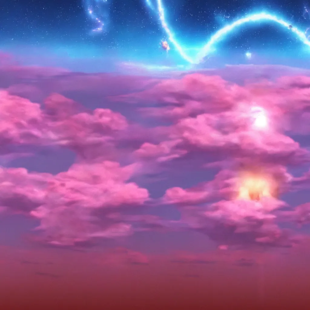 Prompt: a lofi nuclear explosion to study and die to, 4 k, art station, beautiful, blue and pink