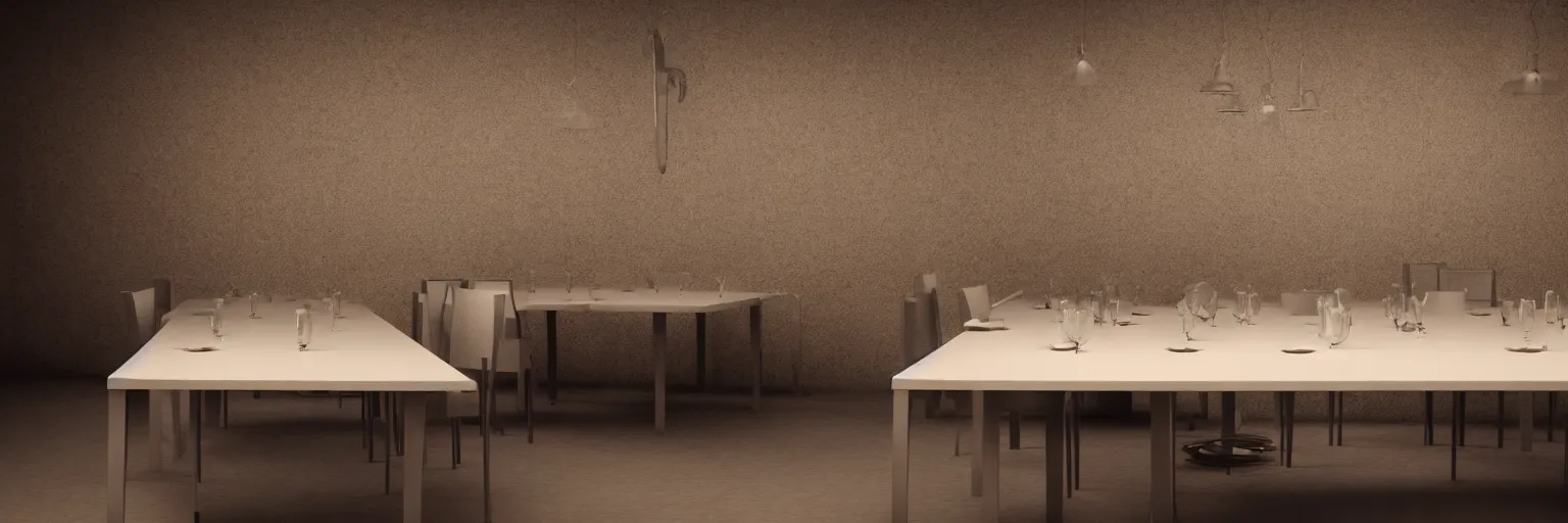 Image similar to hyper realistic photo of an empty table no food no drinks at the last supper, octane render