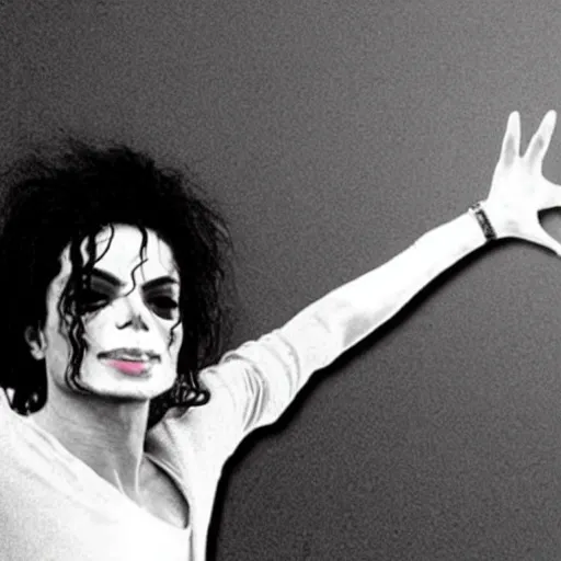 Prompt: michael jackson hidding under your bed making a silence sign