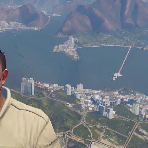 Prompt: high quality ingame screenshot of elon musk in front of Rio de Janeiro in GTA v, GTA v, screenshot GTA v