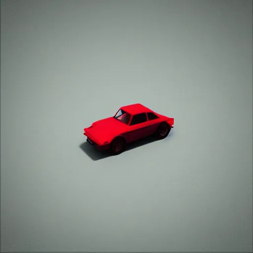 Image similar to blade runner style, small red car, 3d