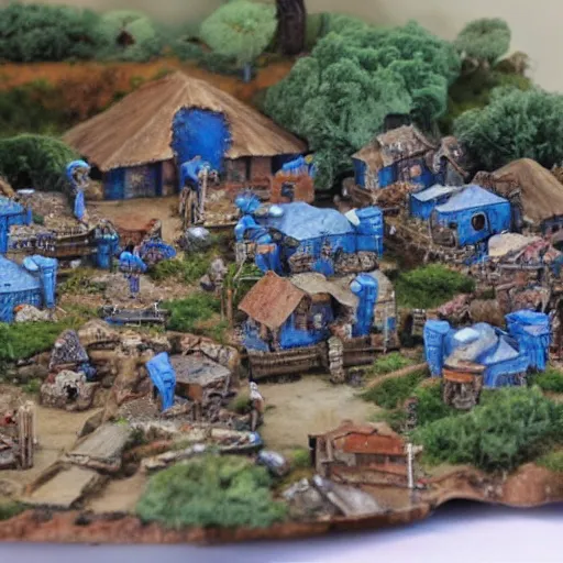 Prompt: smurf village as slums, detailed,