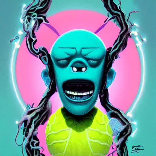 Image similar to Lofi vaporwave portrait tennis ball monster,chalk, Pixar style, Tristan Eaton, Stanley Artgerm, Tom Bagshaw