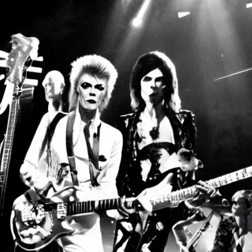 Image similar to David Bowie concert glam era with cool lighting, claymation