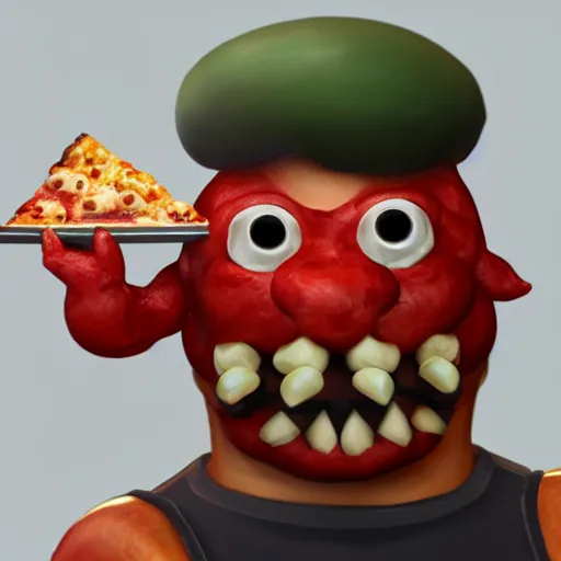 Prompt: pizza monster, portrait, character concept, unreal engine, photo realistic