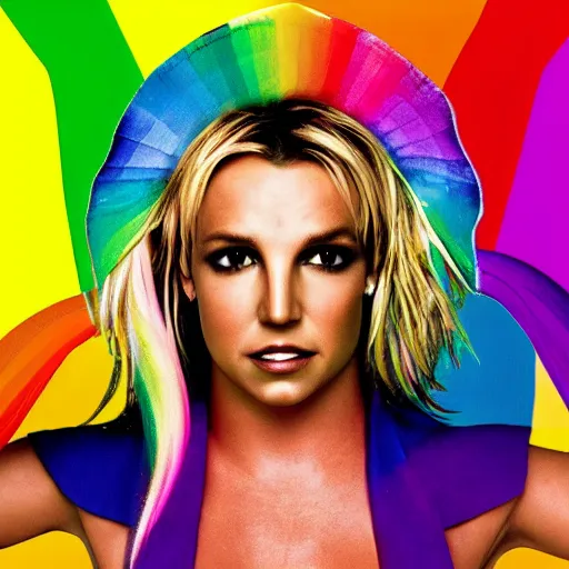 Prompt: a. Britney Spears album cover for a rainbow pop album