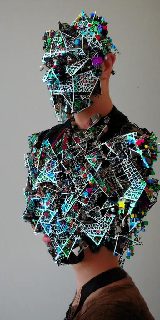 Prompt: a beautiful cyborg made of sierpinski triangle ceremonial maske