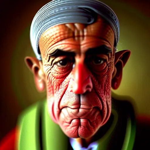 Image similar to portrait of president woodrow wilson as afghan man, green eyes and red scarf looking intently, photograph by steve mccurry