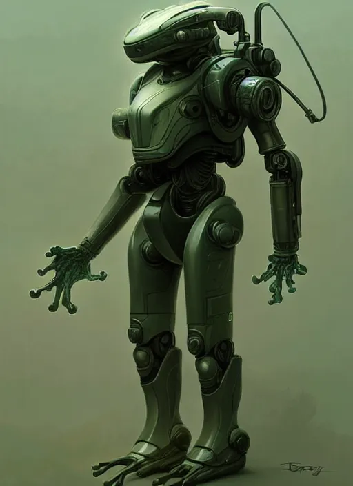 Prompt: a mech suit for frogs, diffuse lighting, fantasy, highly detailed, photorealistic, digital painting, artstation, illustration, concept art, smooth, sharp focus, in the style of tom bagshaw