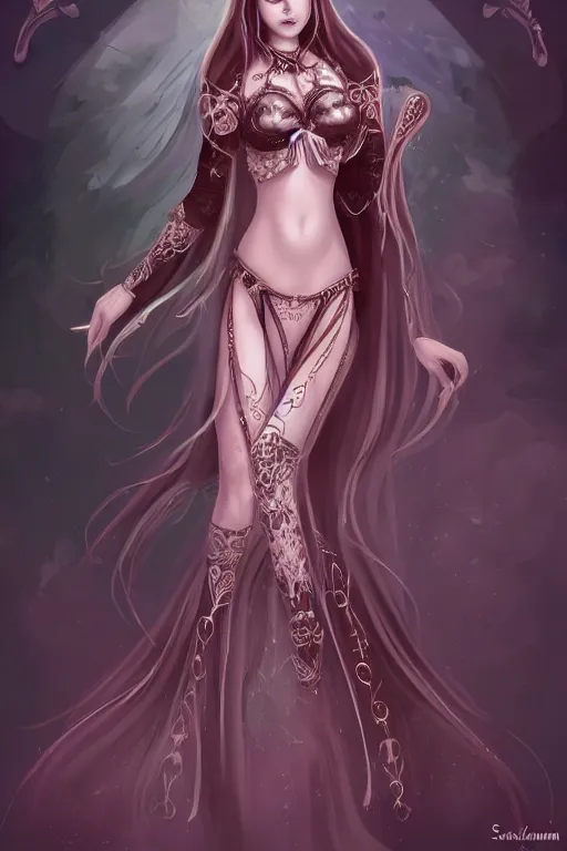 Image similar to a very beautiful necromancer girl, intricate, elegant, by sakimichan